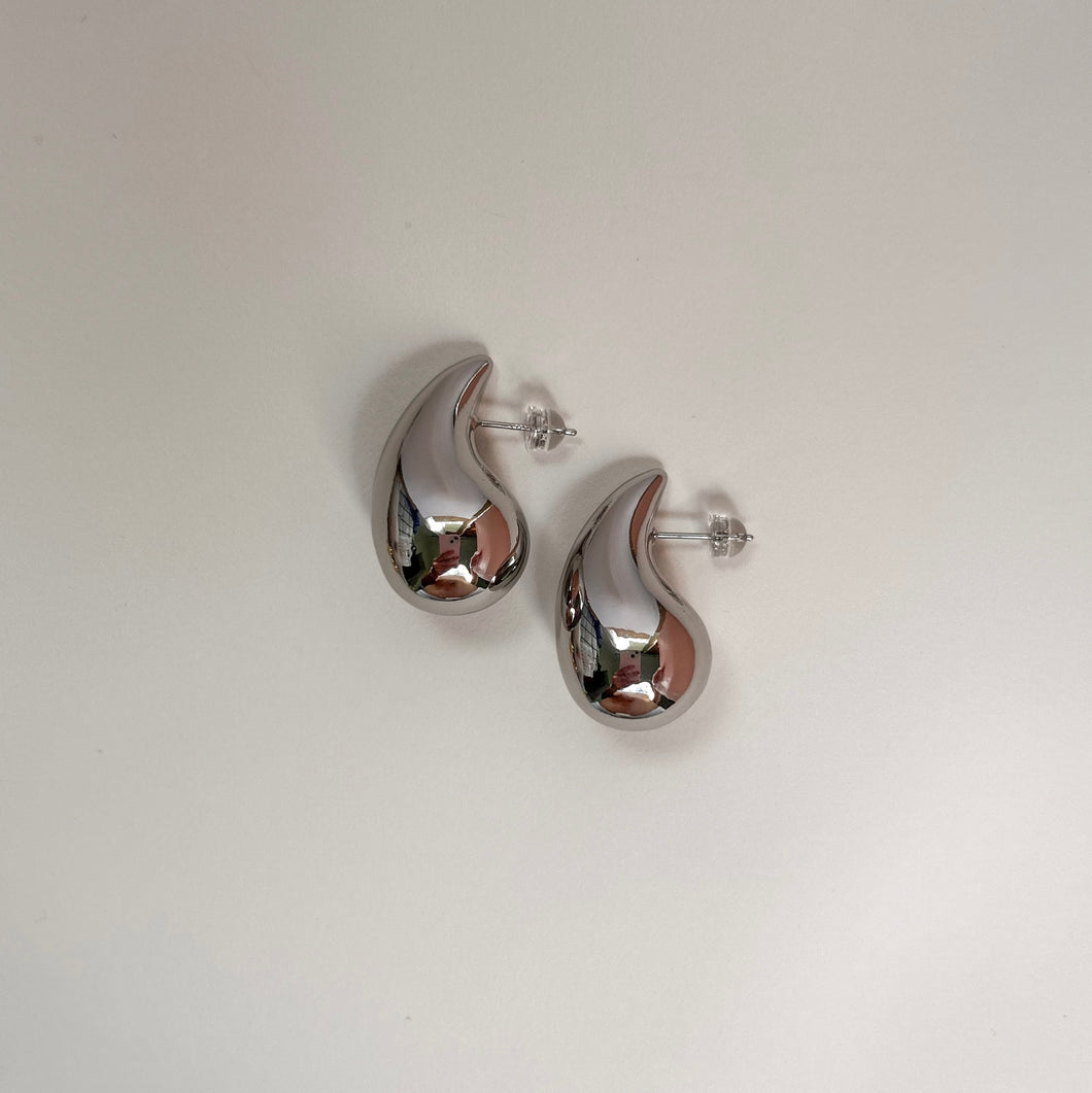 Irene Chunky Teardrop Stud Earrings - Silver