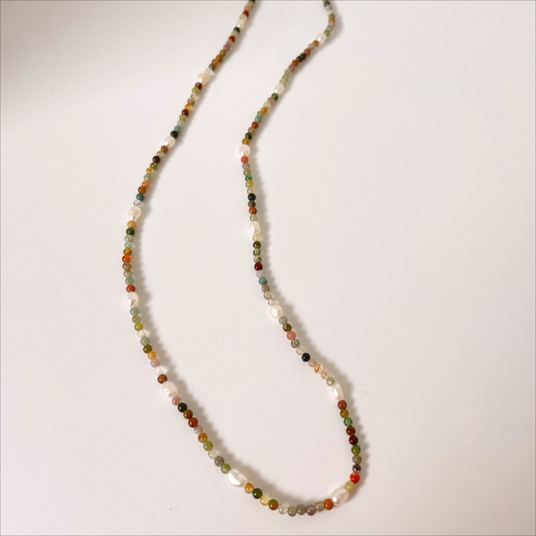 Indian Agate Pearl Beaded Necklace