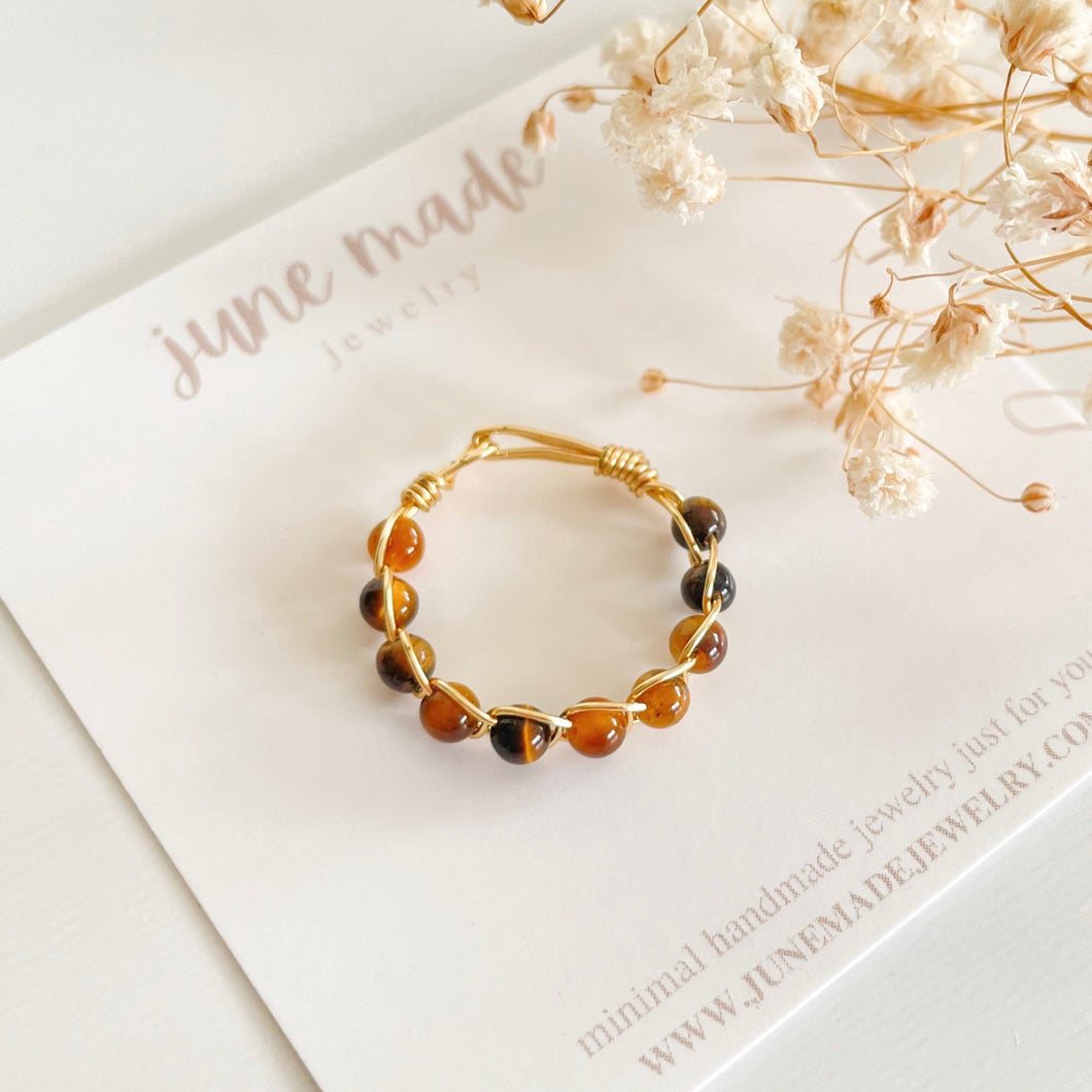 Tigers Eye Braided Wire Ring