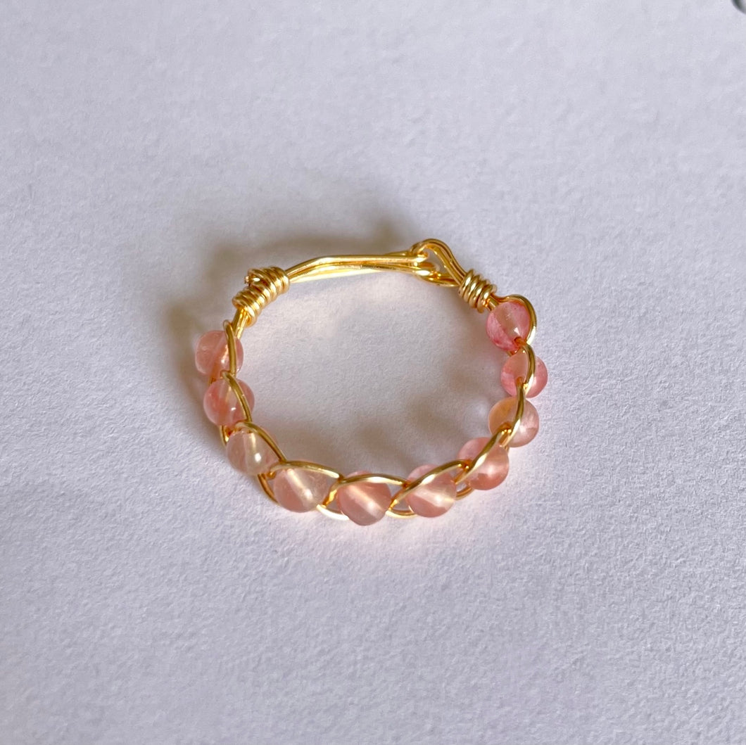 Pink Jade Braided Wire Ring