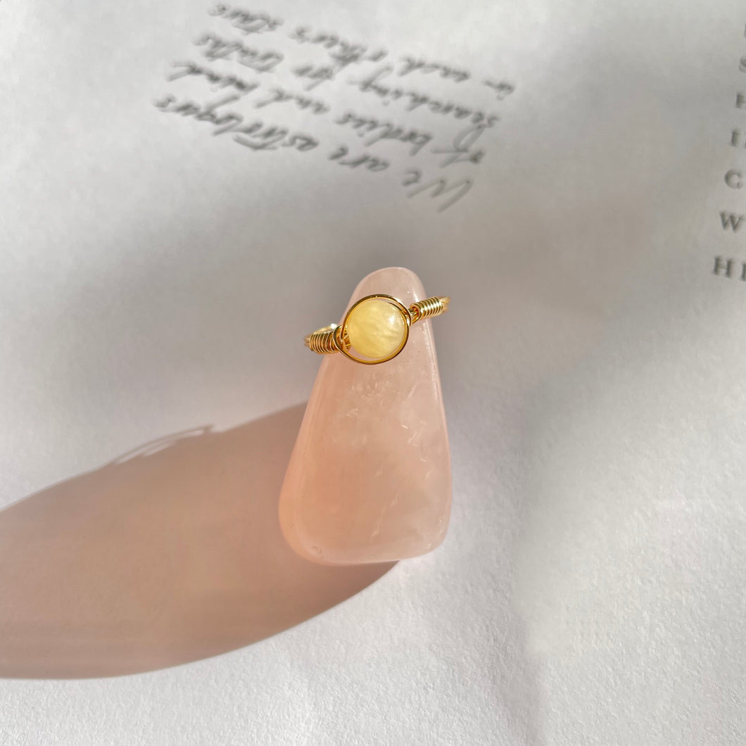 Honey Calcite 6mm Wire Wrapped Ring