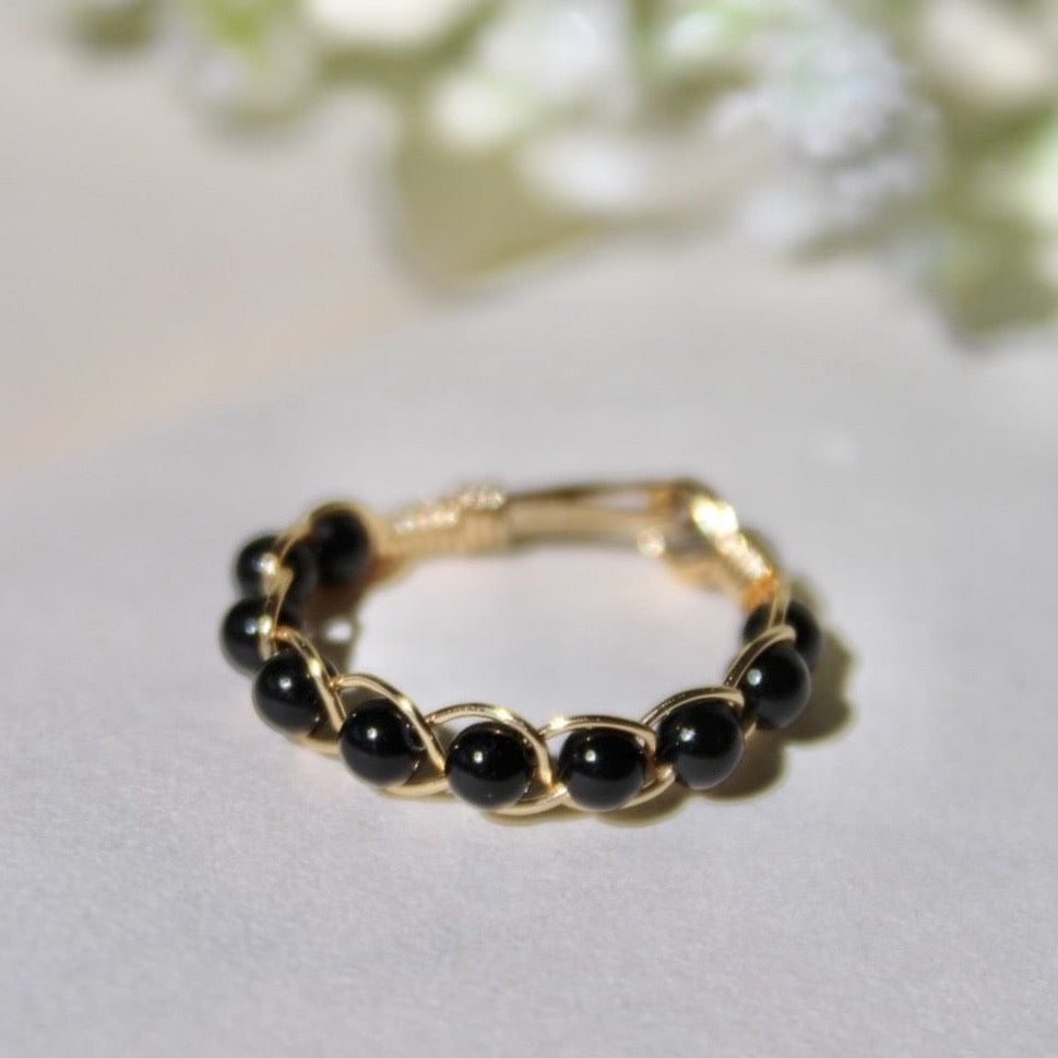 Black Agate Braided Wire Ring