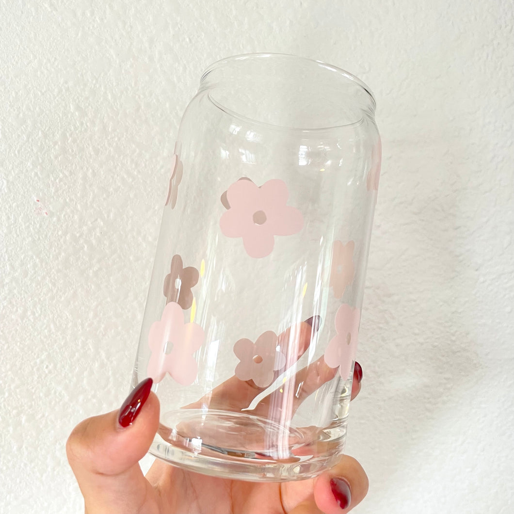 Pink Daises Glass Cup