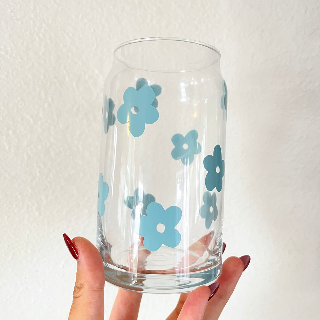 Blue Daisies Glass Cup