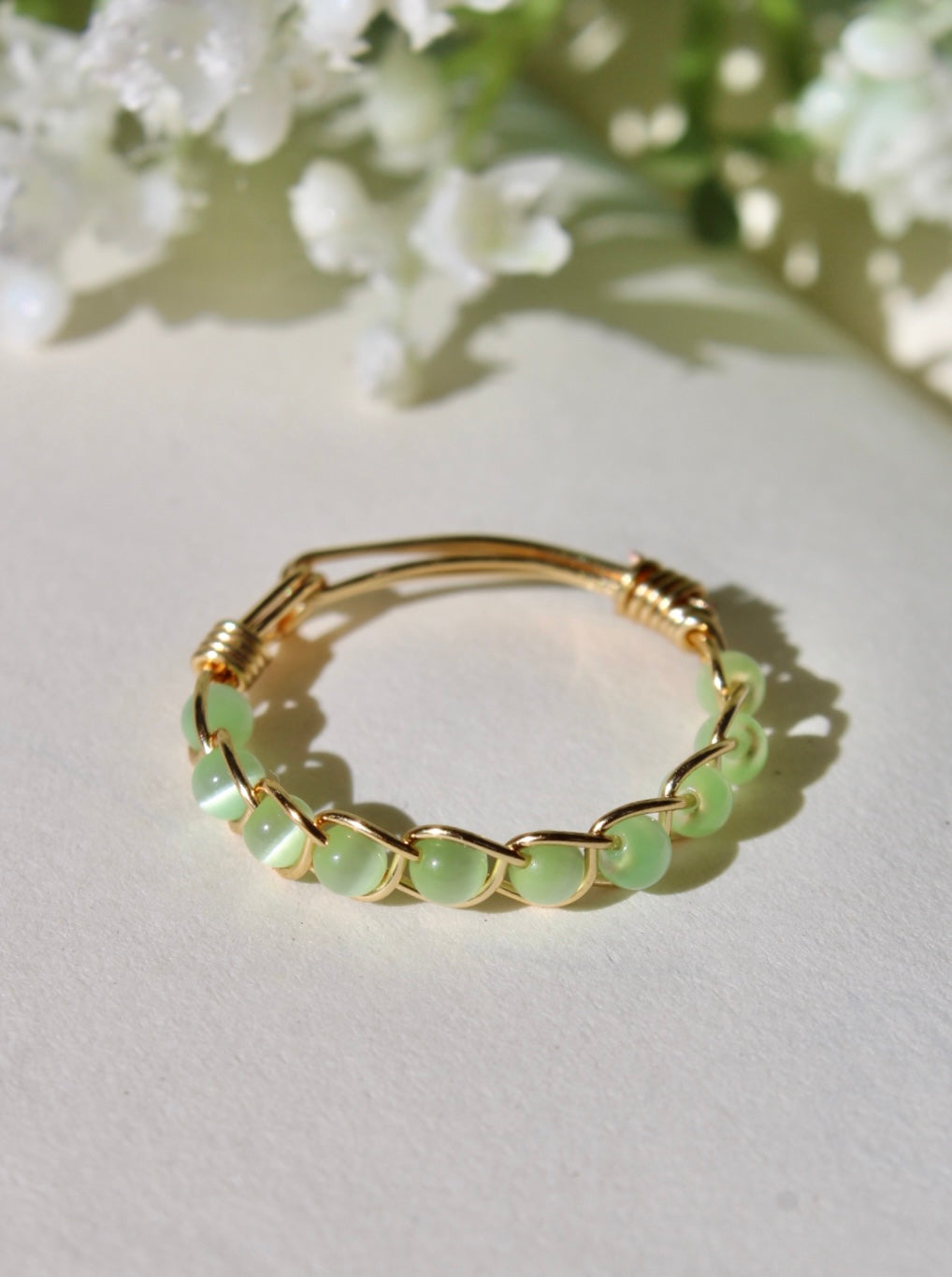 Green Cats Eye Braided Wire Ring