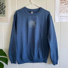 Load image into Gallery viewer, Dancing Skeletons Crewneck Sweatshirt - Indigo Blue
