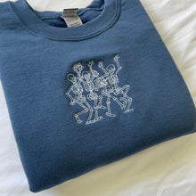 Load image into Gallery viewer, Dancing Skeletons Crewneck Sweatshirt - Indigo Blue
