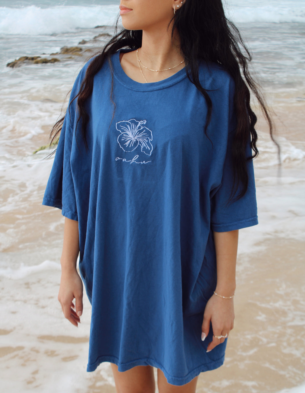Hibiscus Oahu Tee - Indigo Blue