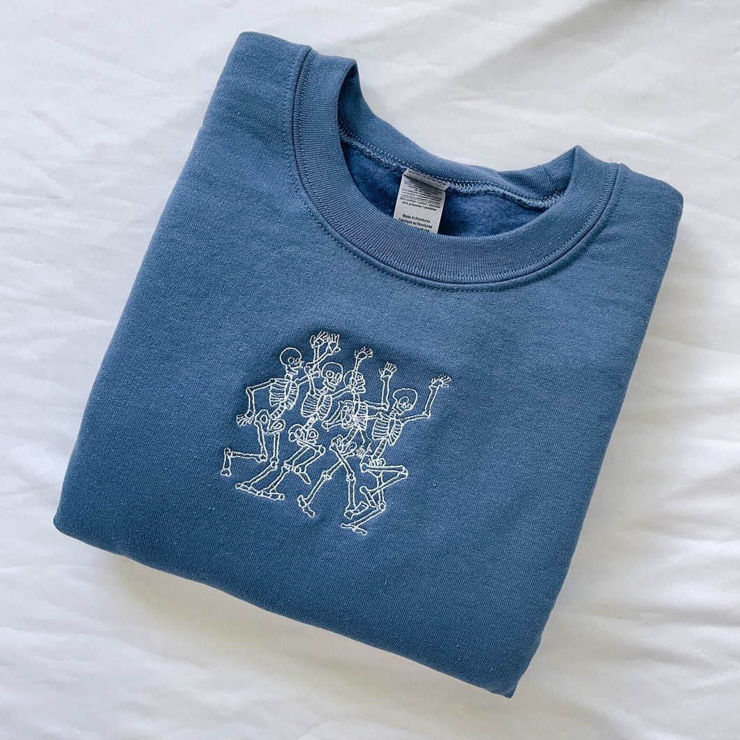 Dancing Skeletons Crewneck Sweatshirt - Indigo Blue